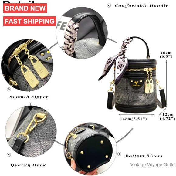 Retro Canvas Bucket Bag Cylinder Purse Shoulder Crossbody Handbag